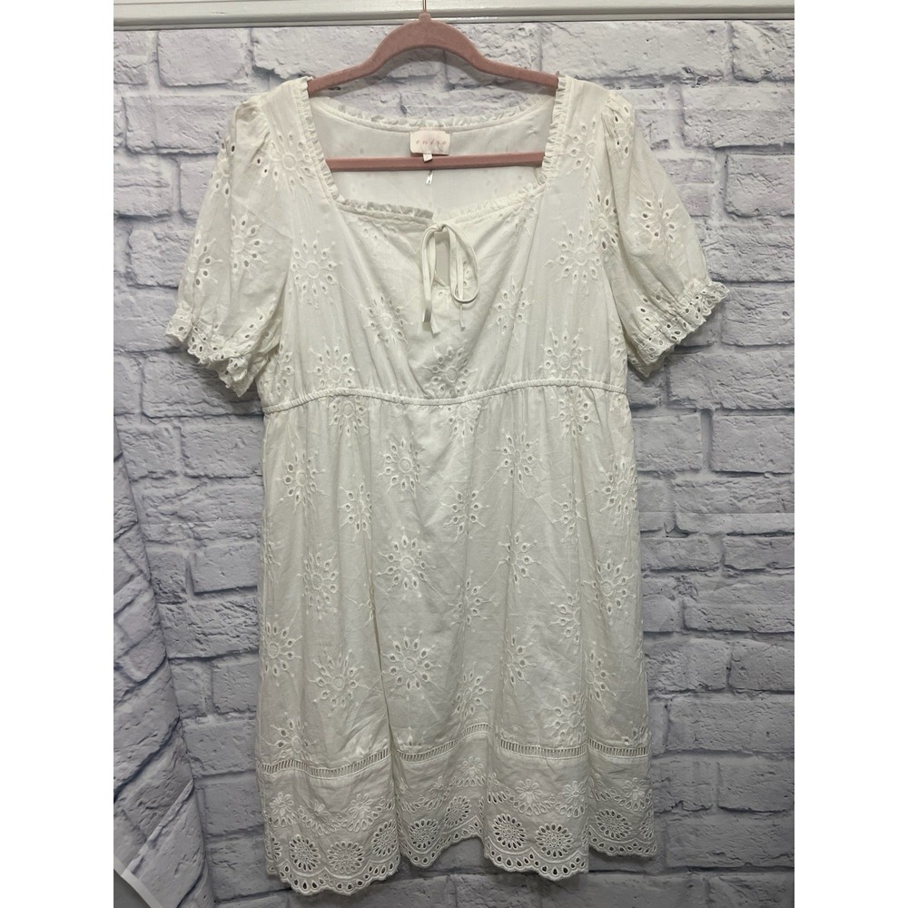 Entro White Eyelet Embroidery Dress Size S Romantic Boho Cottagecore